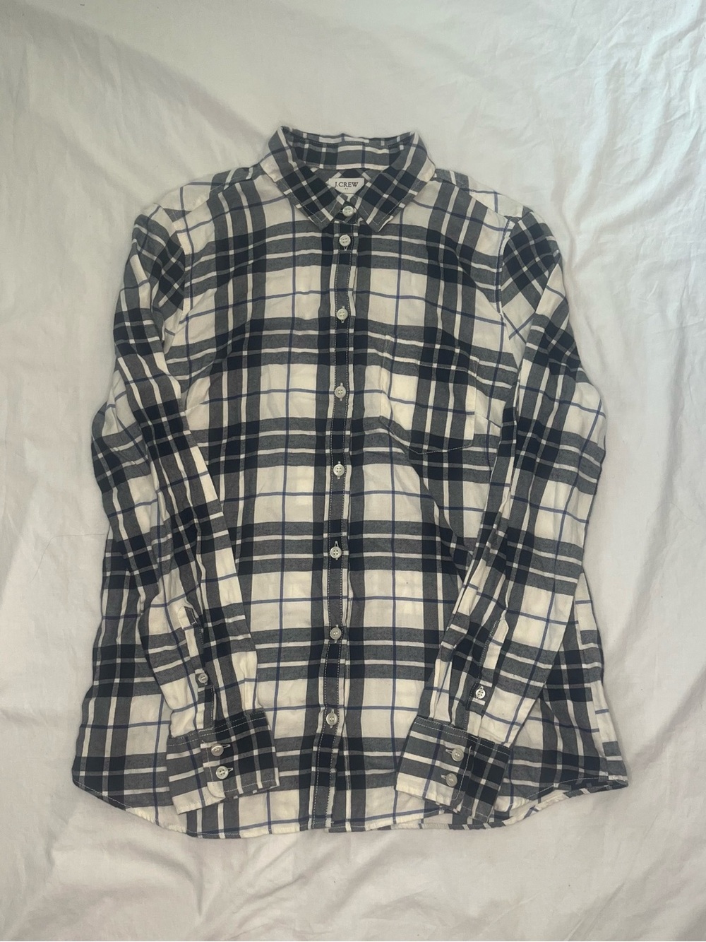 J. Crew Black and White Plaid Button-Down Shirt Small Men